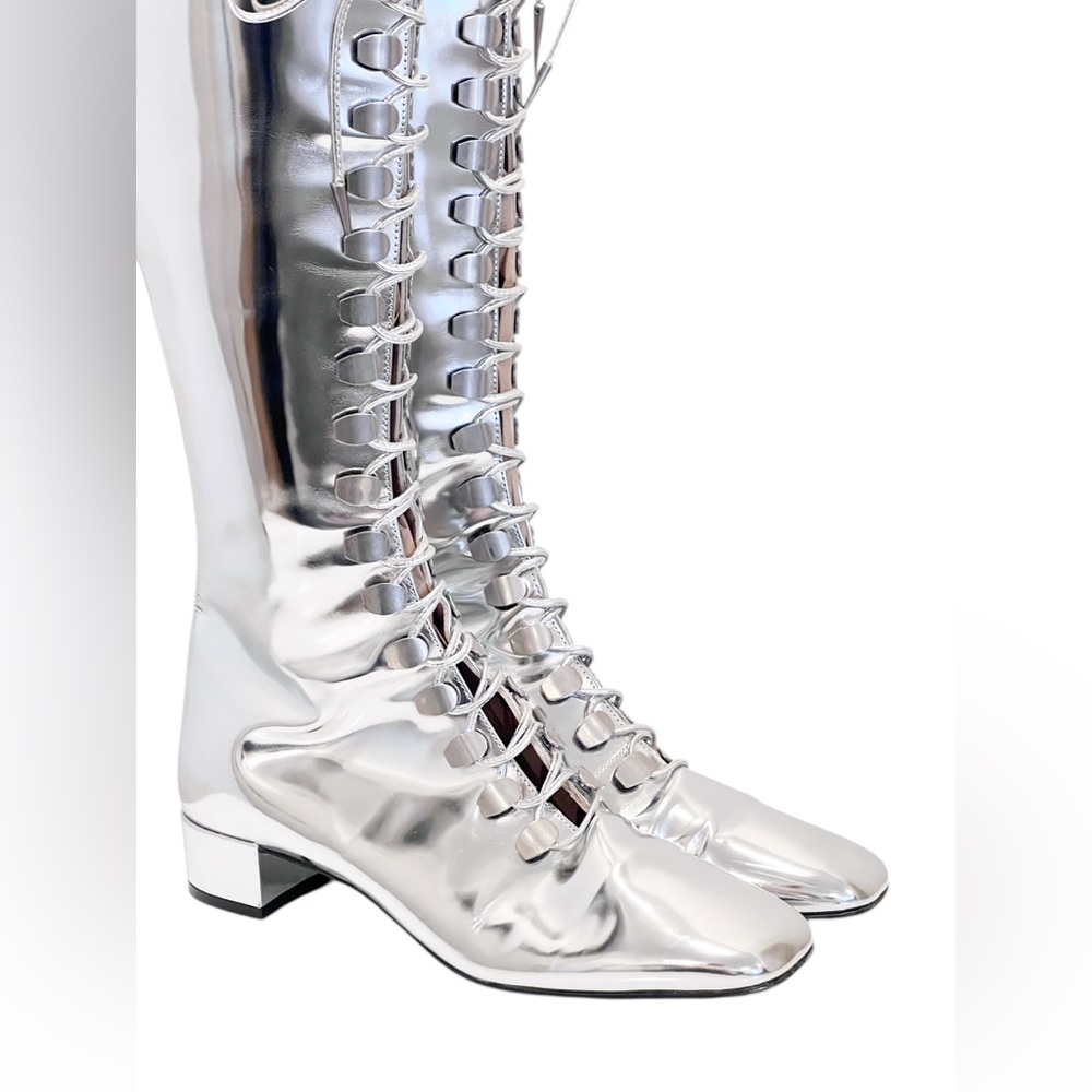 CHRISTIAN DIOR Mirror Finish Calfskin Hardior Lace Up Boots - Picture 9 of 16